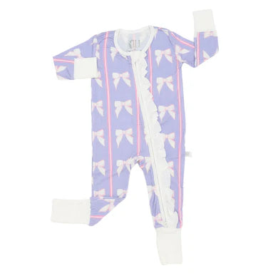 HAMNER HILL PURPLE BOW DOUBLE ZIPPER ROMPER