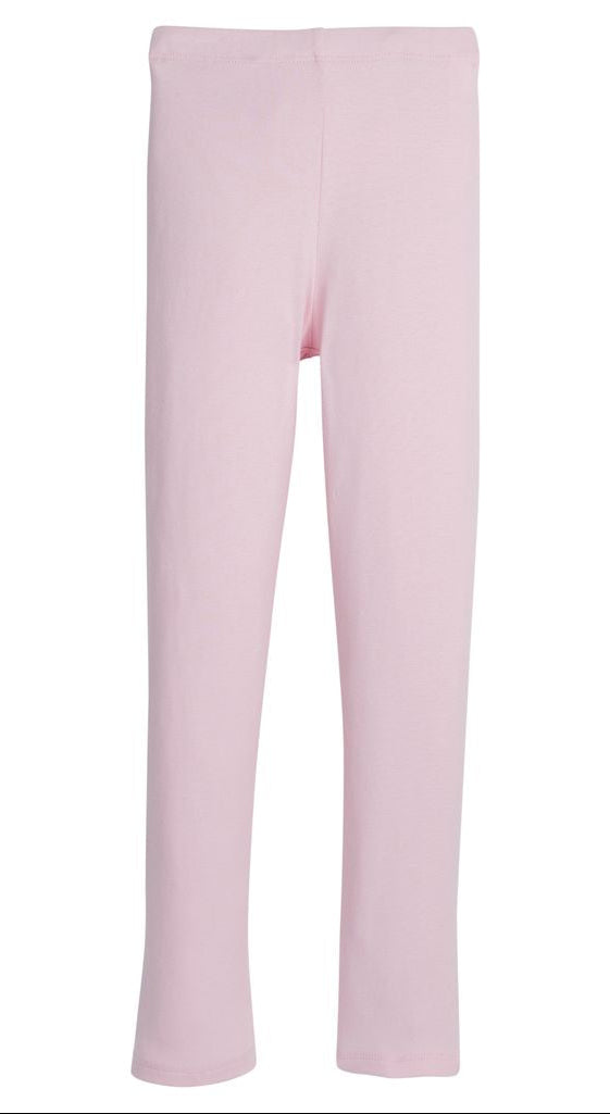 A pair of light pink cropped leggings shown flat against a solid white background.