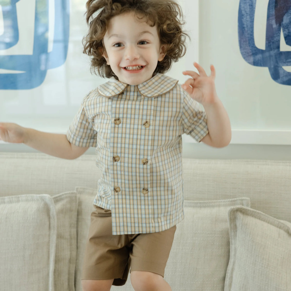 Bailey Boys Pecan Plaid with Bison Dressy Short Set