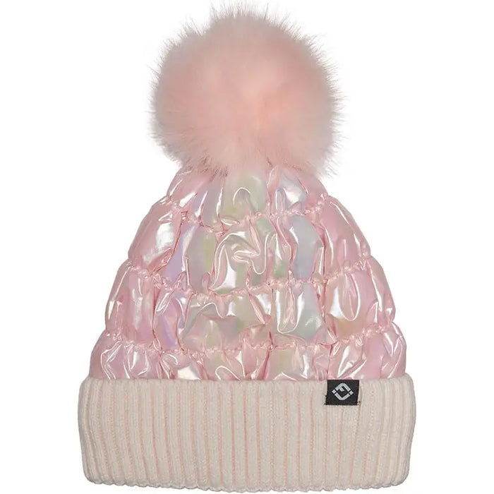 PUFFER FAUX FUR POM BEANIE IRIDESCENT PINK