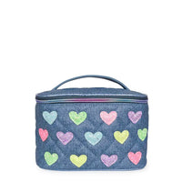 OMG ACCESORIES HEART PATCHED DENIM QUILTED GLAM BAG