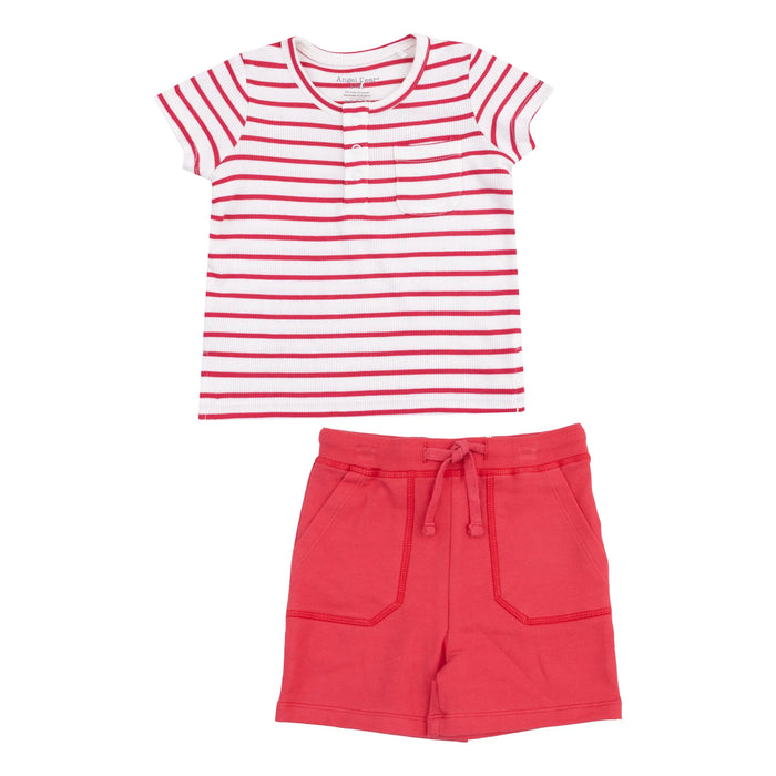 ANGEL DEAR POCKET SHIRT AND SHORT FRENCH TERRY STRIPE VINTAGE RED