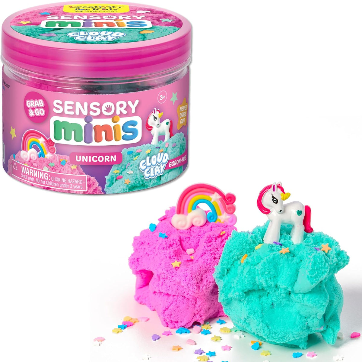 Sensory minis unicorn cloud slime with a container on a white background