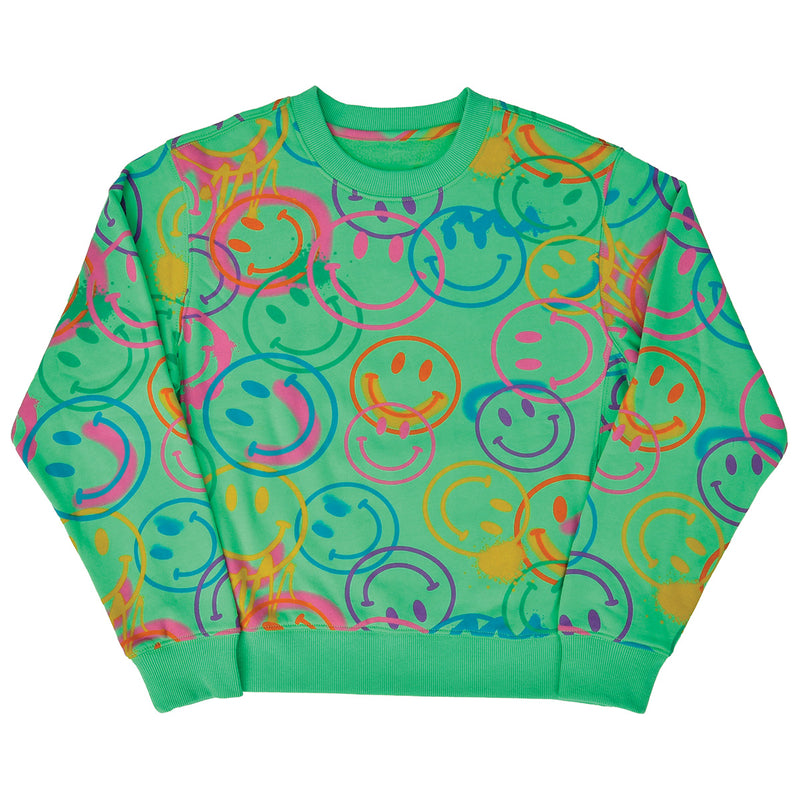 ISCREAM ALL OVER SMILE GLAM GREEN BASIC CREW NECK