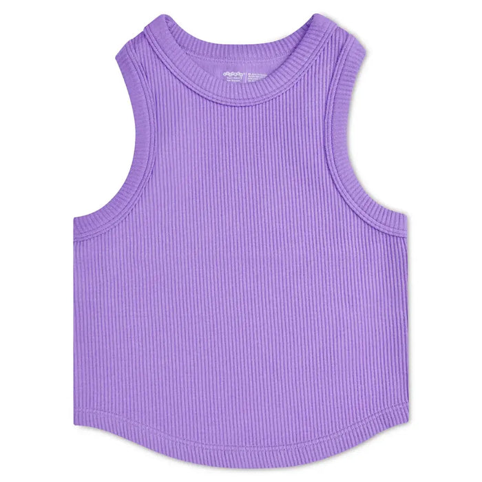 VIVID VIOLET CROPPED RIBBED RACERBACK TANK TOP