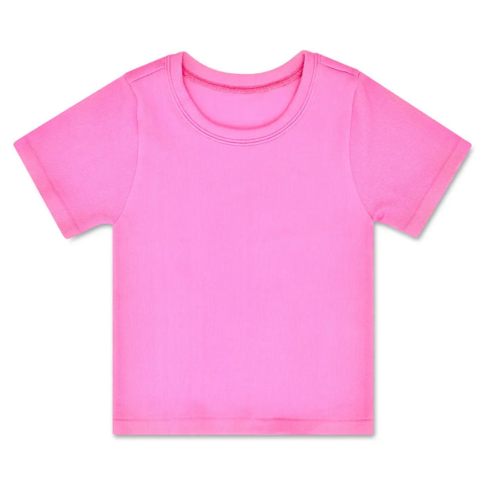 PRETTY PINK RIBBED SHORT SLEEVE