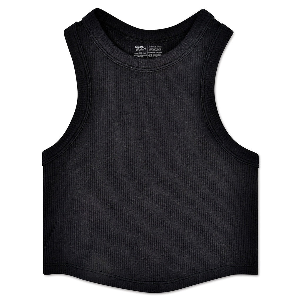 BLACK CROPPED RIBBED RACERBACK TANK TOP