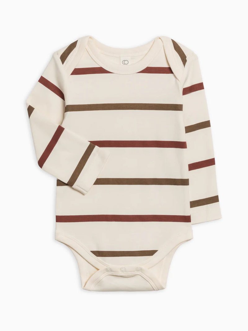 COLORED ORGANICS RIVER BODYSUIT IN MAX STRIPE GARNET/SEPIA