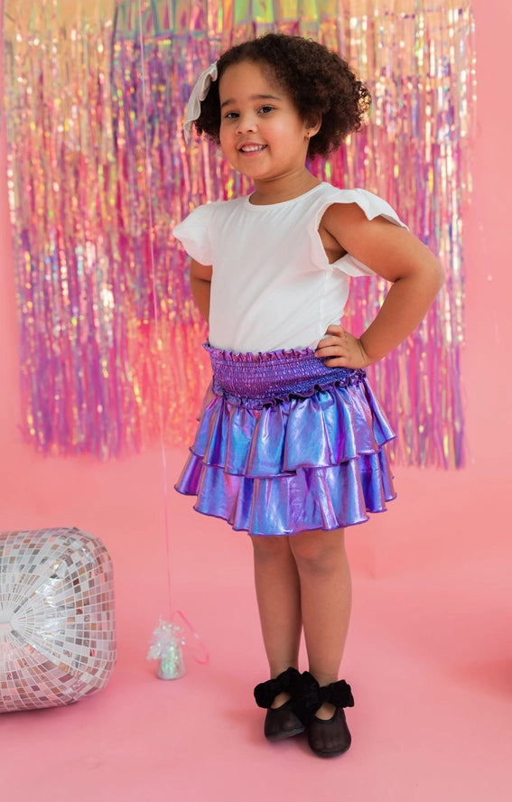 OLLIE JAY RUFFLE SKORT IN PURPLE LAME
