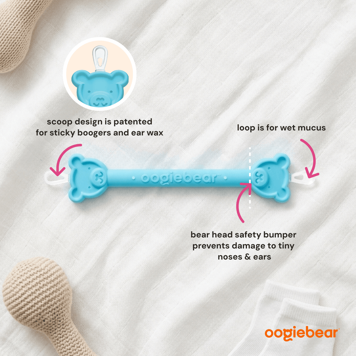 Oogiebear Baby Booger and Ear Wax Picker (2-pack): Raspberry and Seafoam