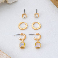 Josslyn Whimsical Crystal Glass Huggie & Stud Earring Set Gold