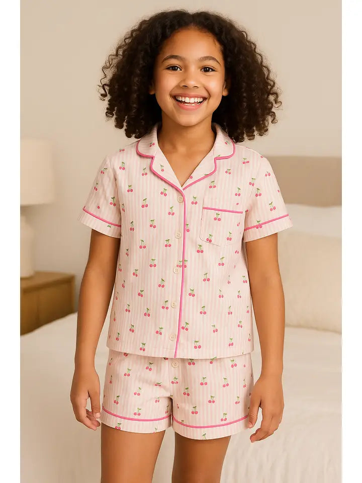 CHERRY STRIPE JERSEY SHORT PJ SET