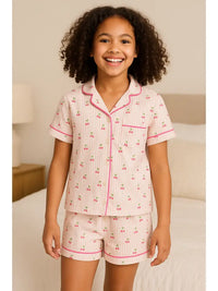 CHERRY STRIPE JERSEY SHORT PJ SET