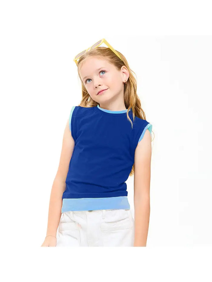 Color Blocked Sleeveless Layered Top Blue