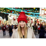 FAUX FUR PUFFER POM BEANIE RED