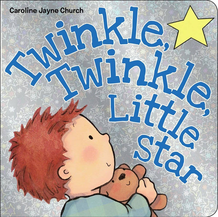 Book cover of 'Twinkle, Twinkle, Little Star' with a child holding a teddy bear and a star illustration.
