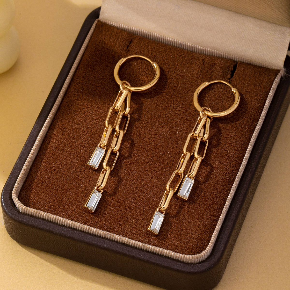 Josslyn Paperclip Chain Glass Rhinestone Drop Earrings Gold
