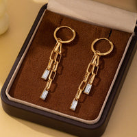 Josslyn Paperclip Chain Glass Rhinestone Drop Earrings Gold