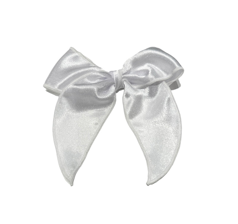 WEE ONES WHIMSEY TAILS SATIN FABRIC BOW WHT