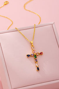 Josslyn Rainbow  Crystal Cross Pendant Necklace Multi