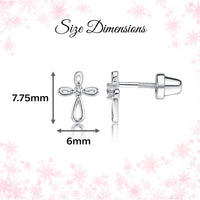 Sterling Silver Screw-Back Infinity Cross Baptism Earrings