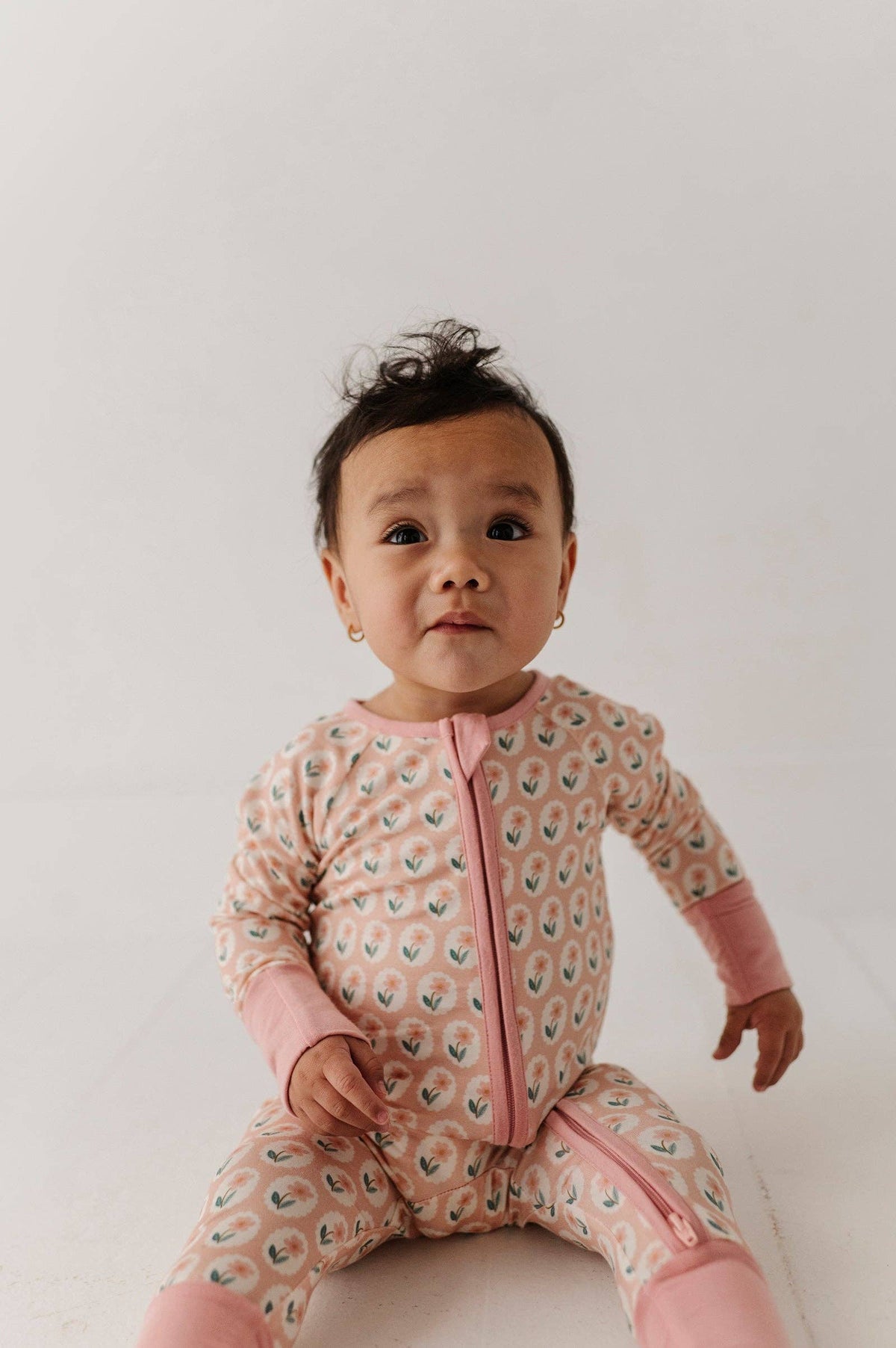 Babysprouts Baby Girl Sleeve Zip Romper in Framed Flower