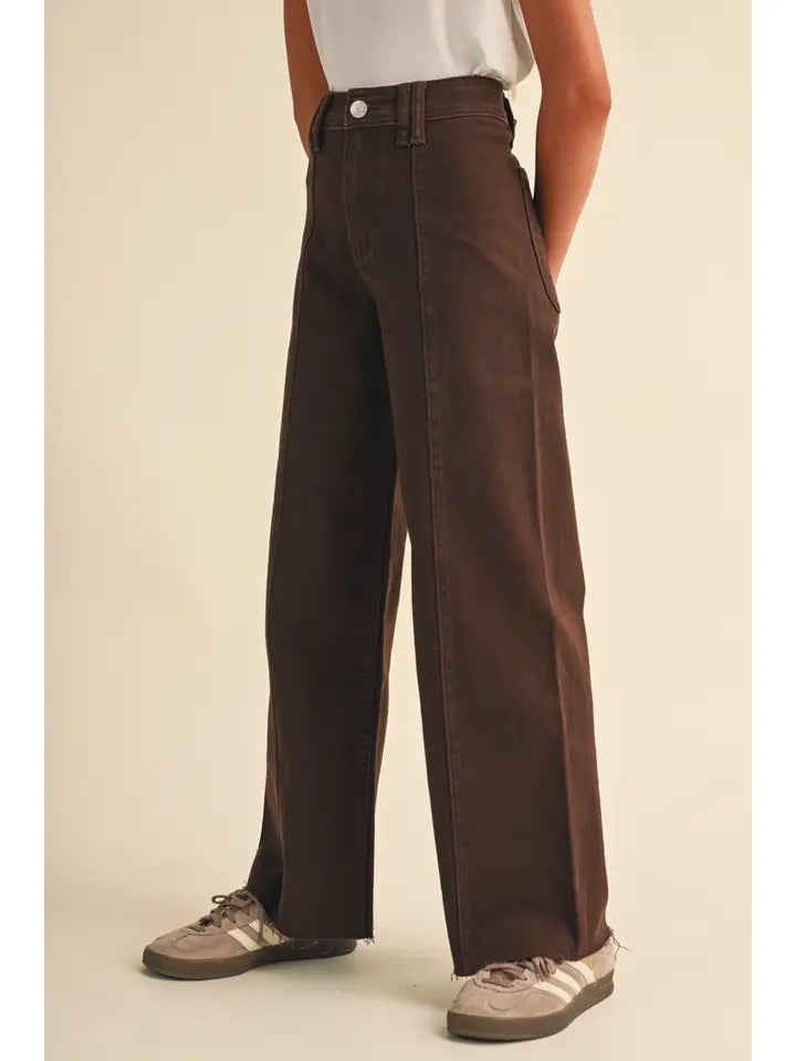 Heart & Arrow Girls Wide Leg Denim Pants Brown