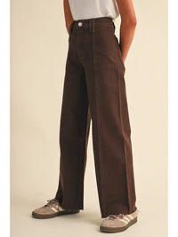 Heart & Arrow Girls Wide Leg Denim Pants Brown