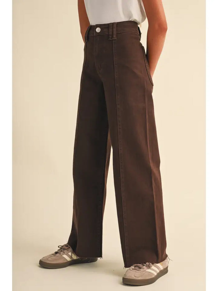 Heart & Arrow Girls Wide Leg Denim Pants Brown