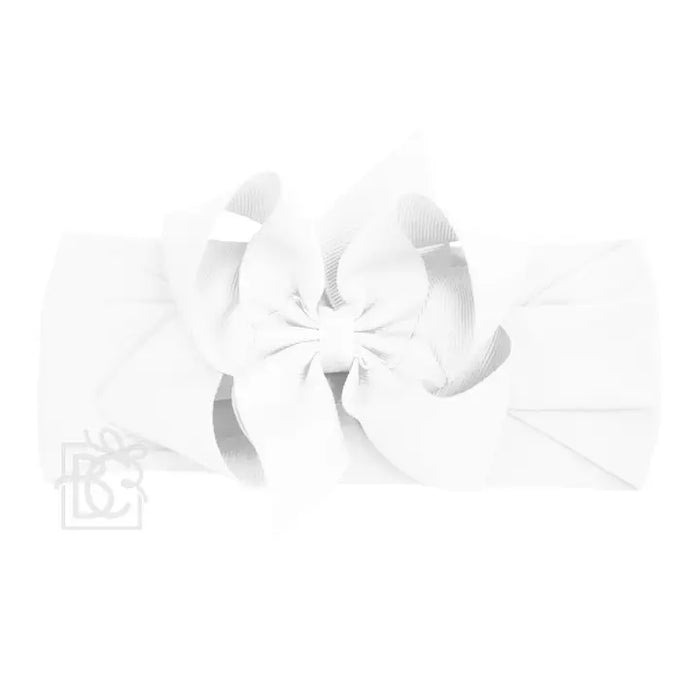 BEYOND CREATIONS WIDE PANTYHOSE HEADBAND 4.5 L GROSGRAIN BOW WHITE