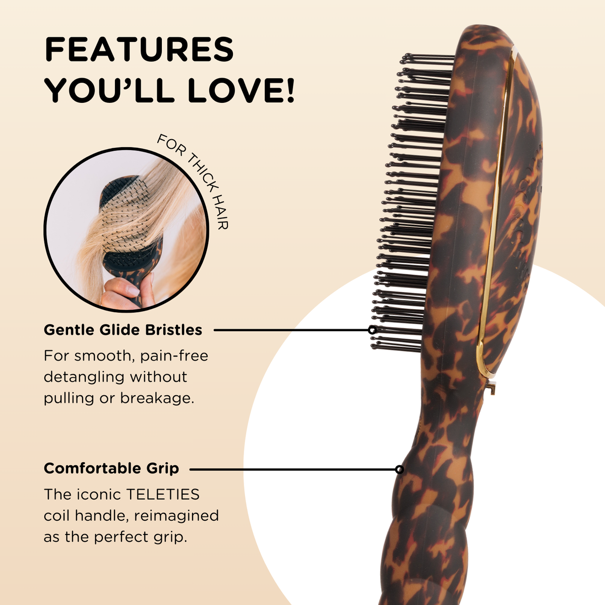 Detangler Hair Brush for Thick Hair Tortoise