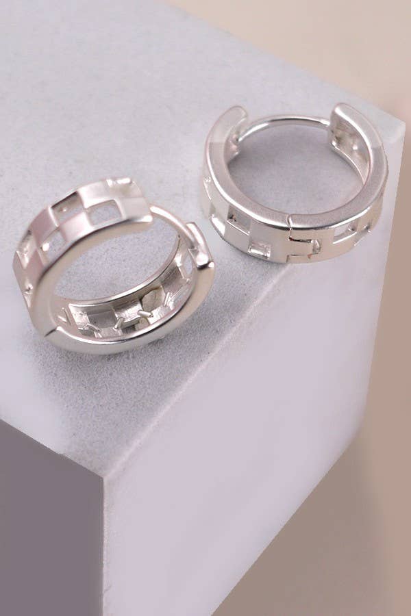 Mini Cutout Checker Hoop Huggie Earring Gold