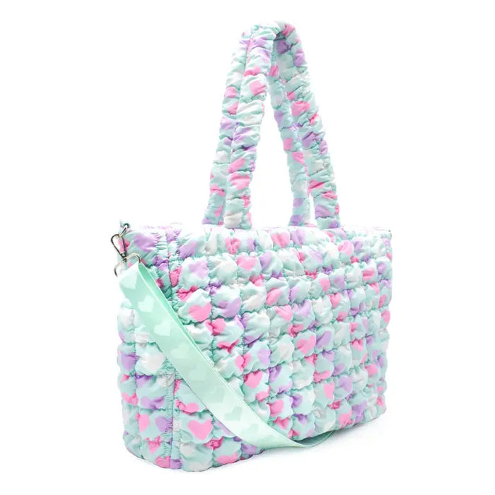 OMG ACCESORIES HEART QUILTED SCRUNCH TOTE WITH DETACHABLE STRAPS