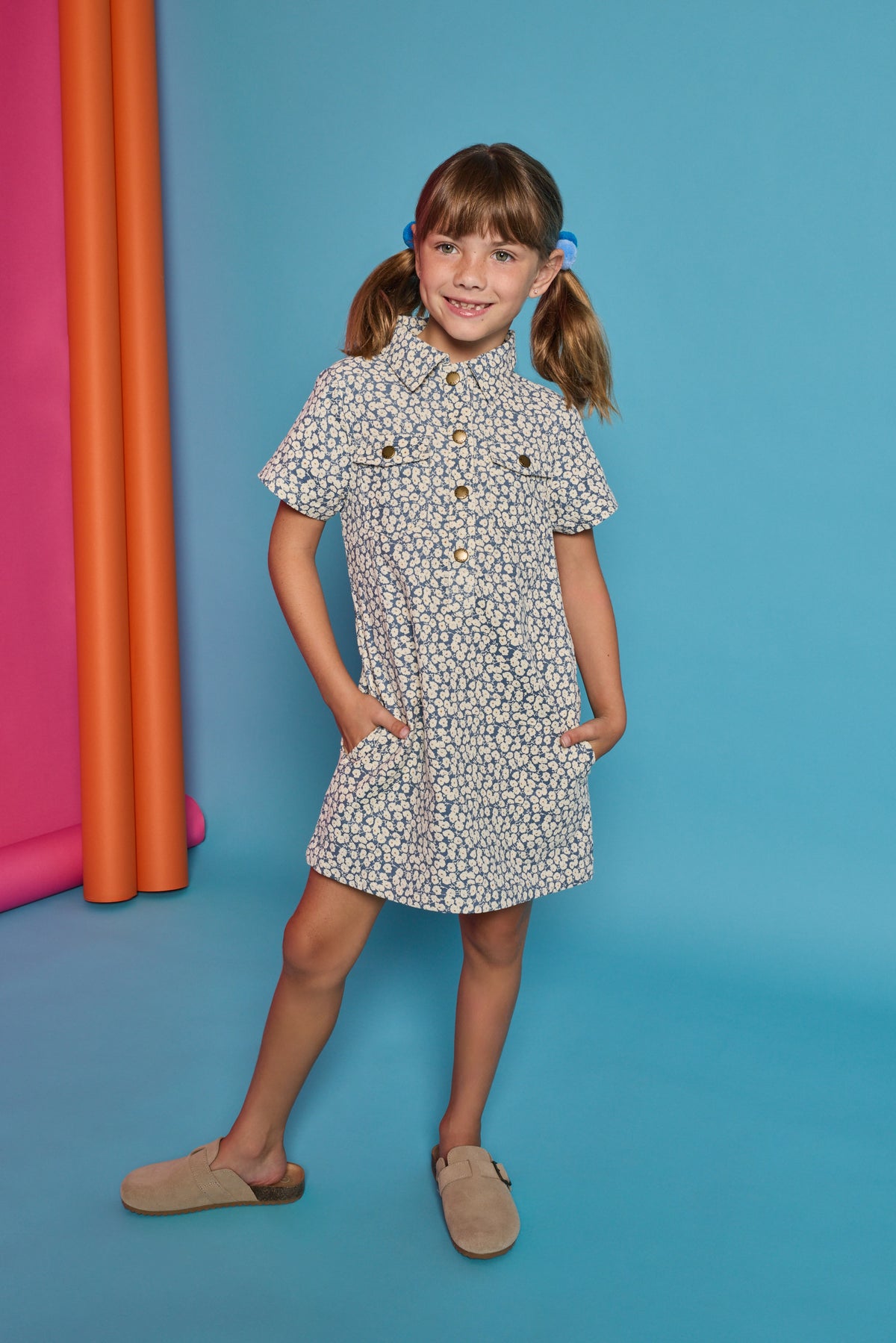 Safari Popover Dress French Blue Corduroy