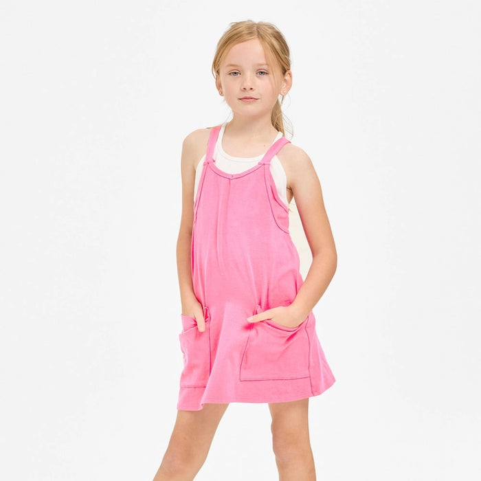 GOOD GIRL RELAXED TANK DRESS W/BUILT IN ROMPER NEON PINK