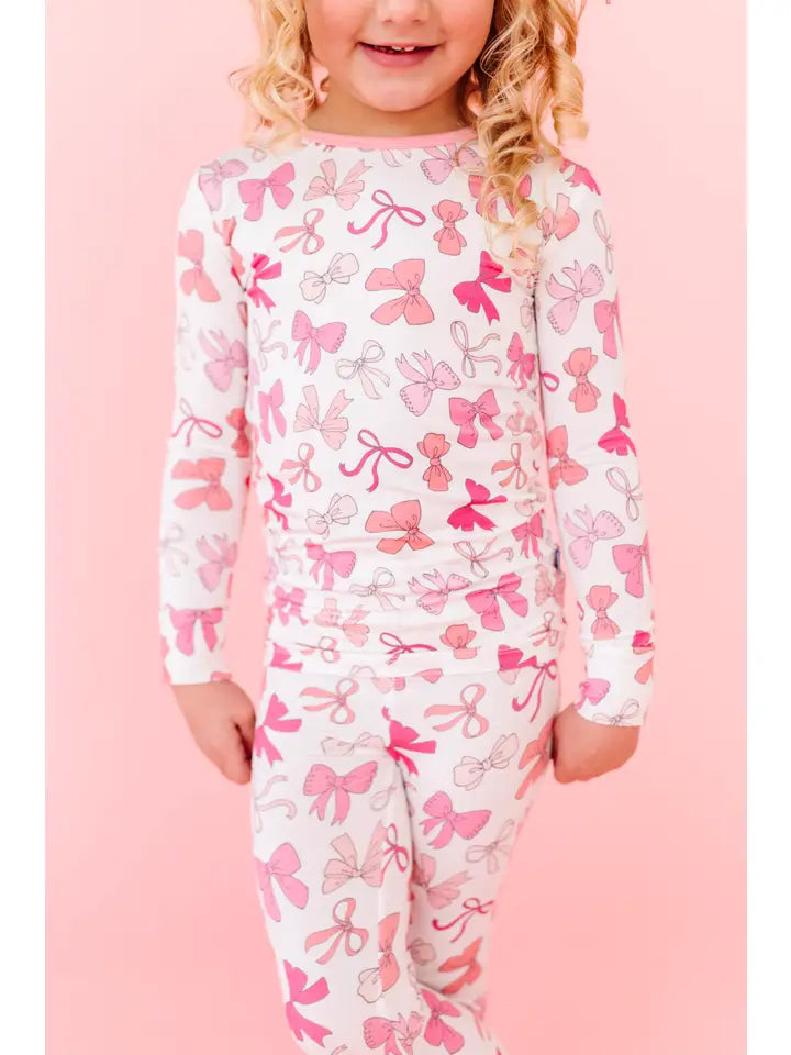 MACARON & ME PINK BOWS LONG SLEEVE JAMMIES SET