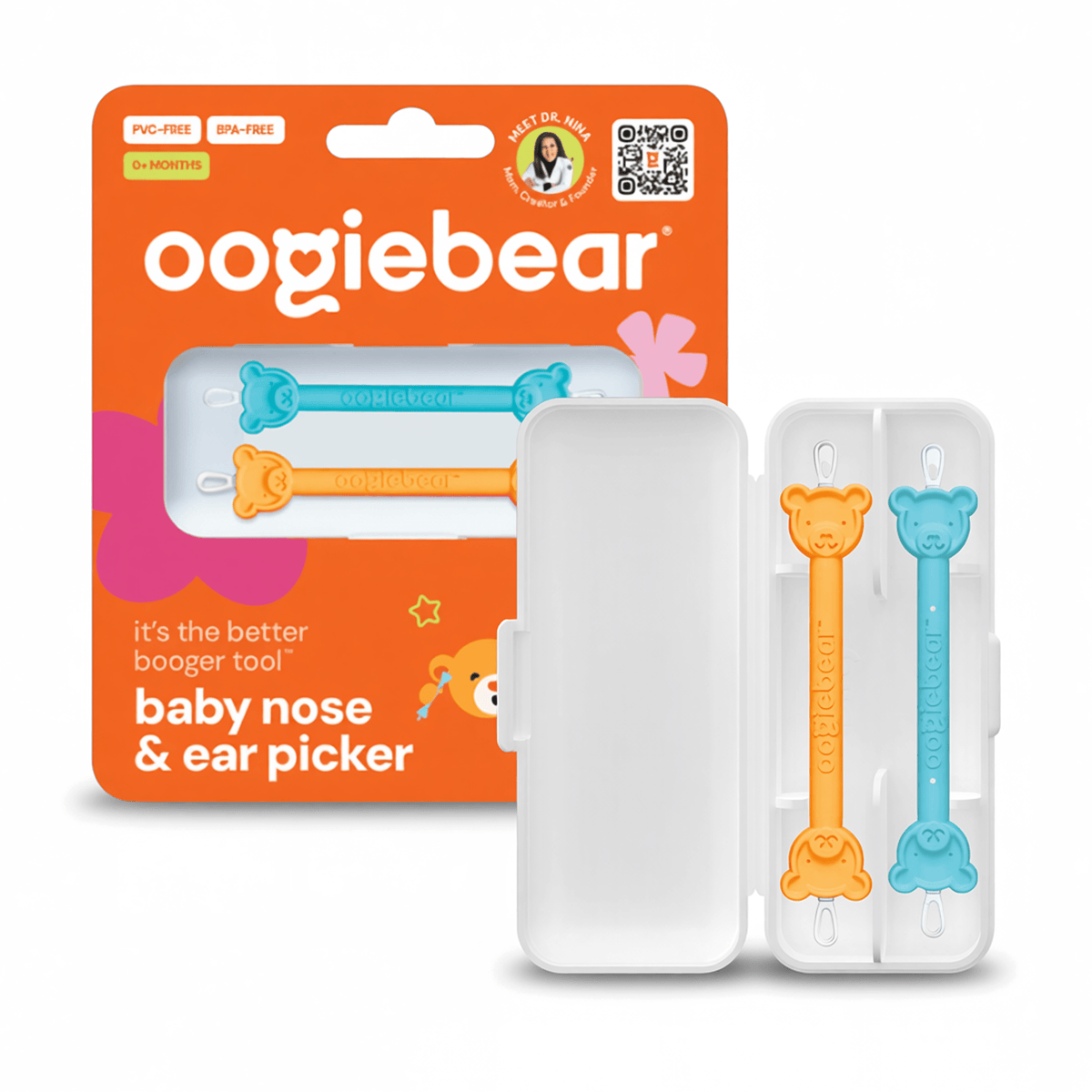 Oogiebear Baby Booger and Ear Wax Picker (2-pack): Raspberry and Seafoam