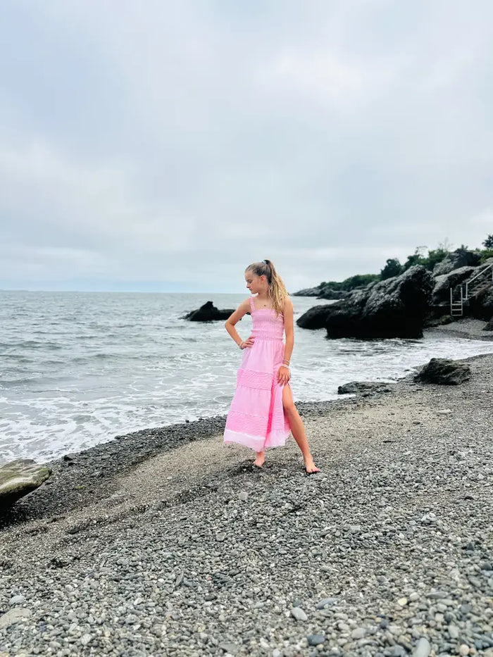 PINK LONG RUFFLE DRESS