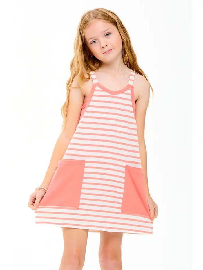 Striped Mini dress with Inner Romper Dusty Pink