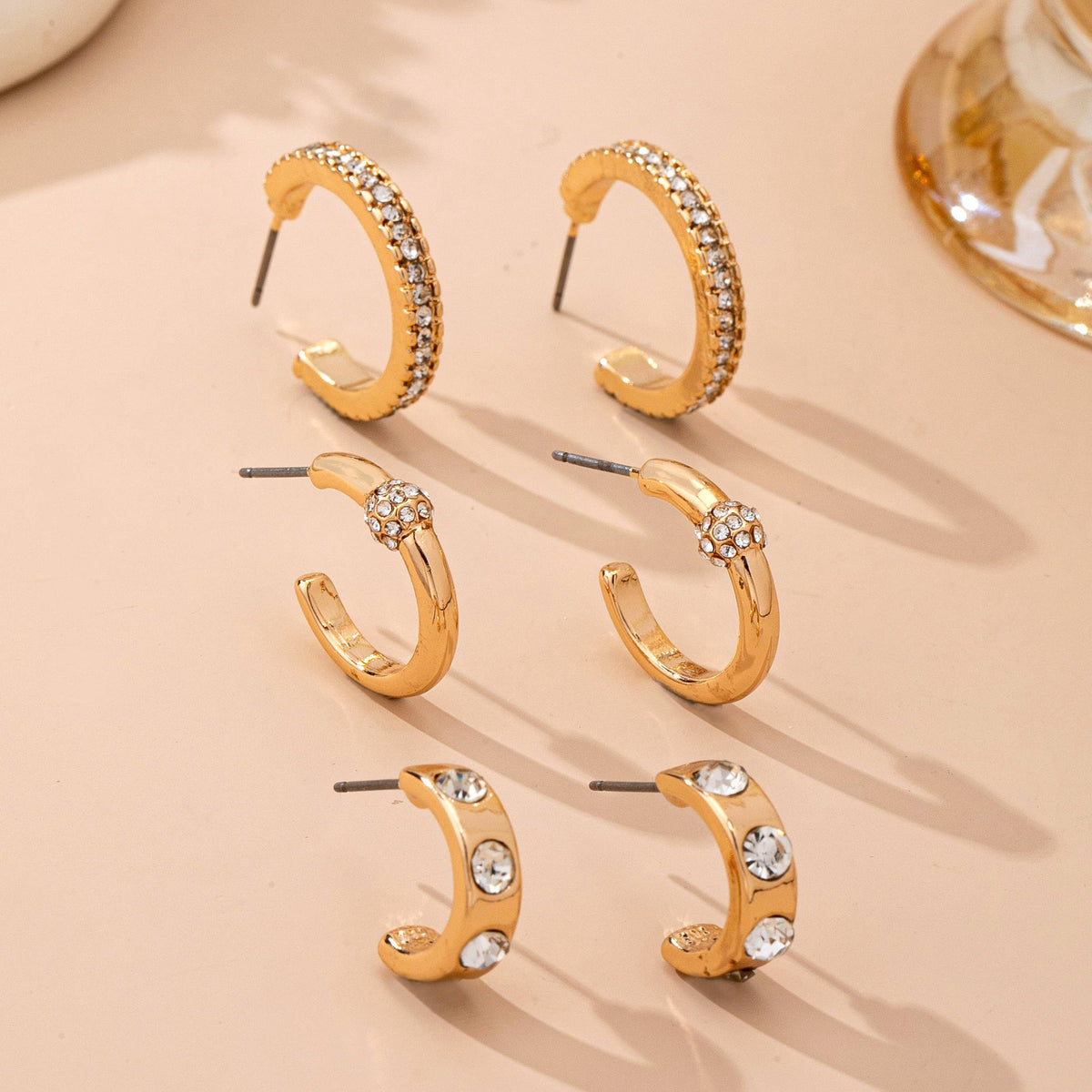 Gold-Tone Crystal Huggie Hoop Earring Set