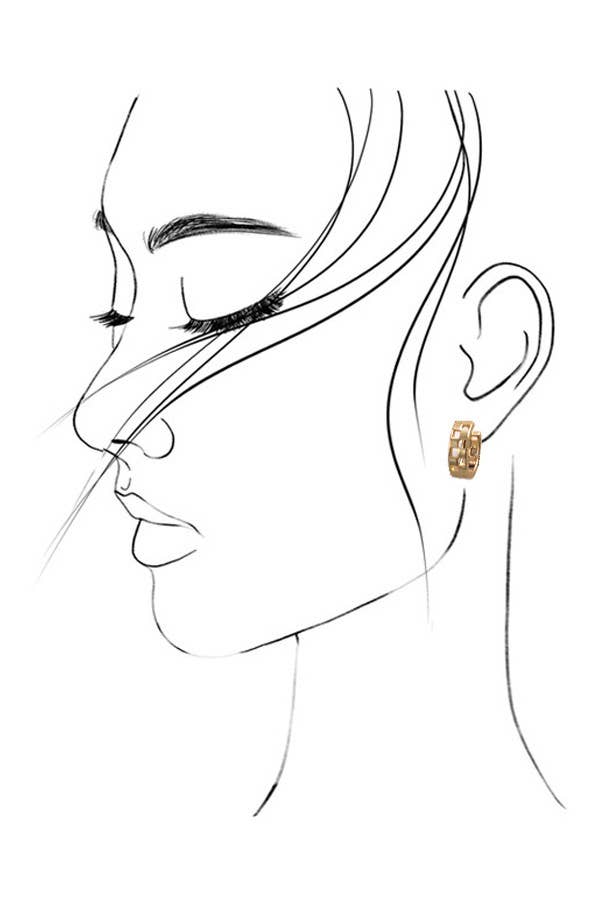 Mini Cutout Checker Hoop Huggie Earring Gold