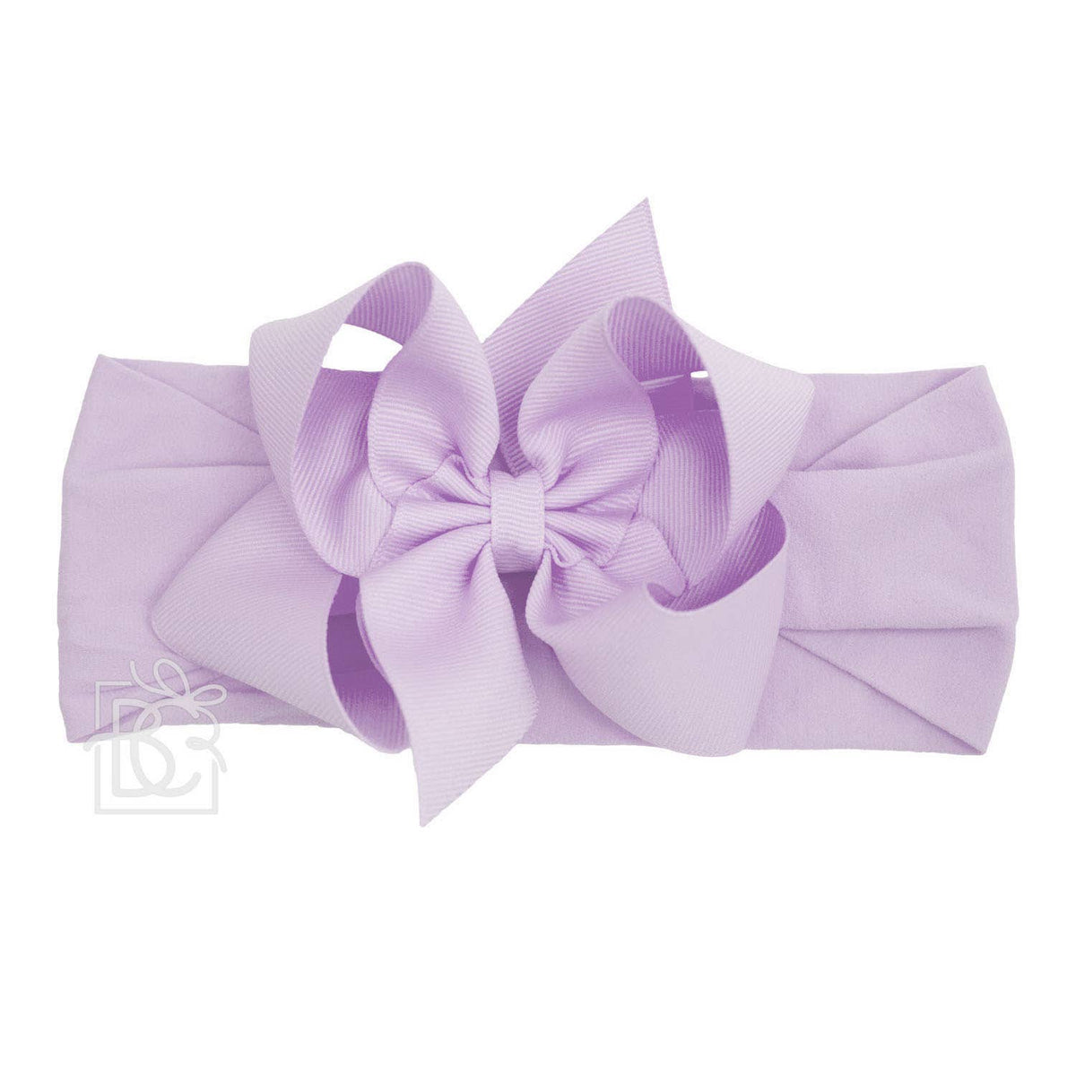 Lavender headband with a large bow on a white background