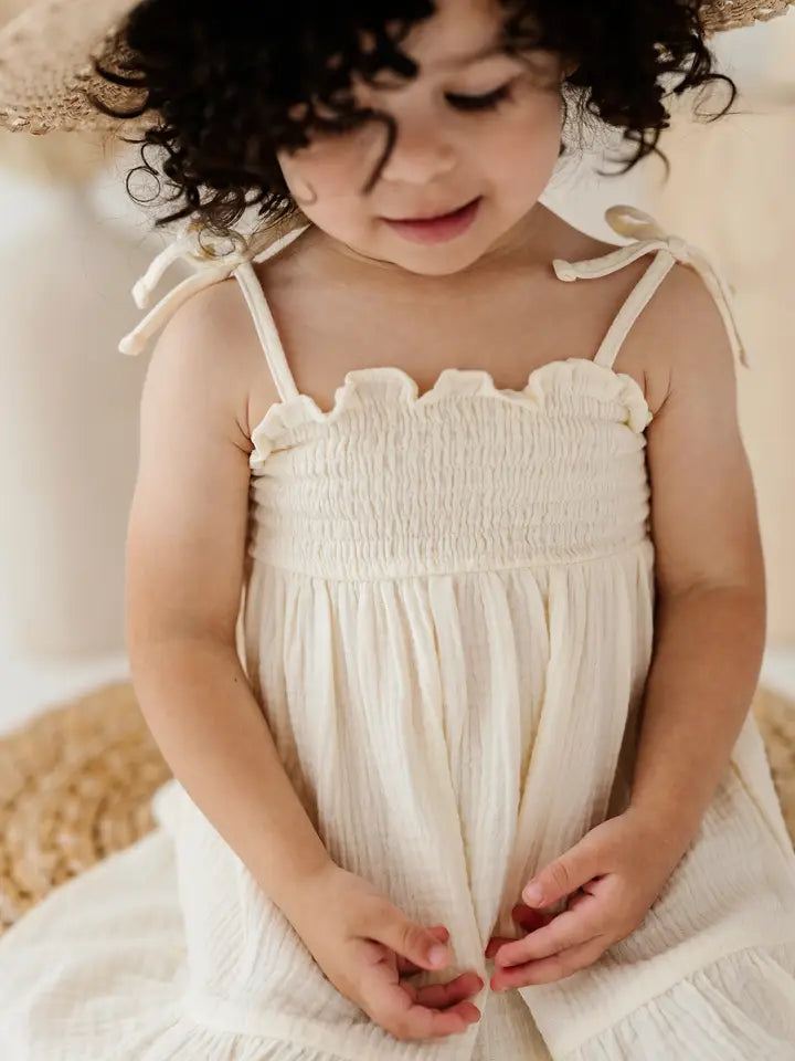 BABY SPROUTS TIERED MINI DRESS IN CREAM