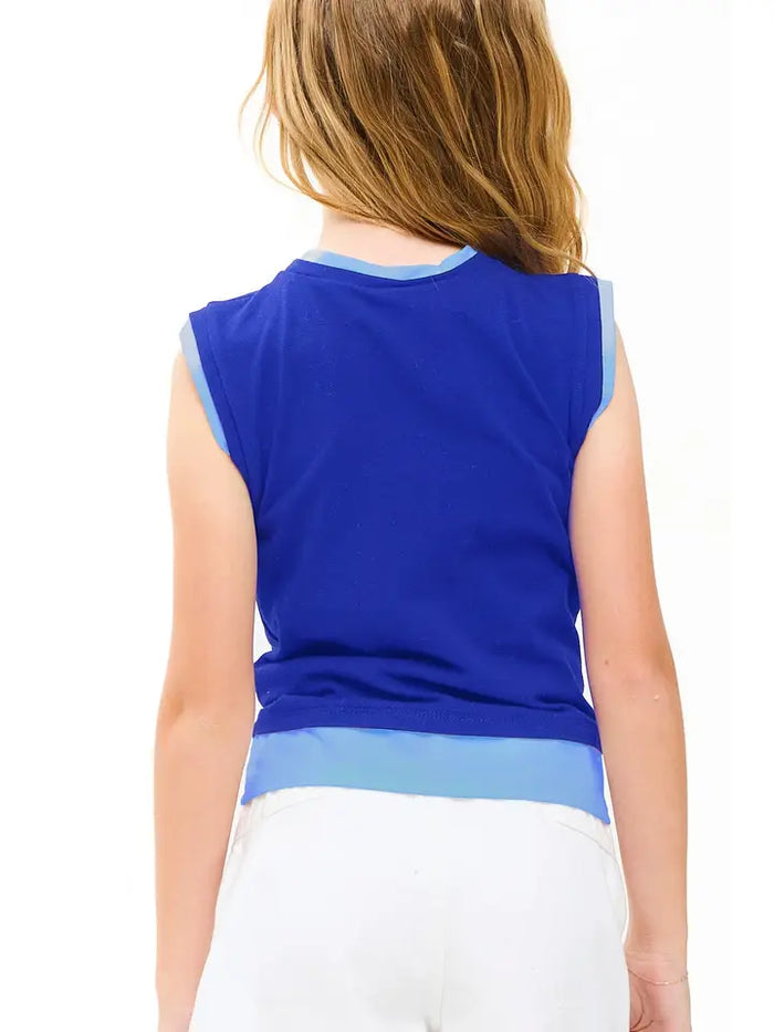Color Blocked Sleeveless Layered Top Blue