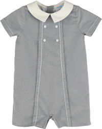 Gray baby romper with white collar on a white background
