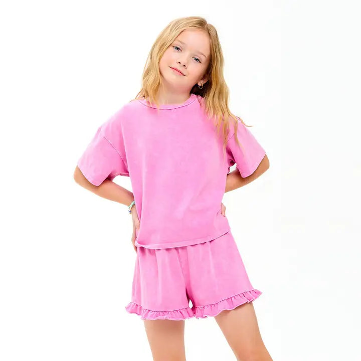 Mineral Washed Top & Shorts Pink