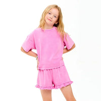 Mineral Washed Top & Shorts Pink