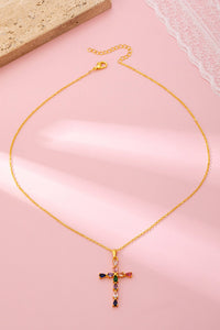 Josslyn Rainbow  Crystal Cross Pendant Necklace Multi
