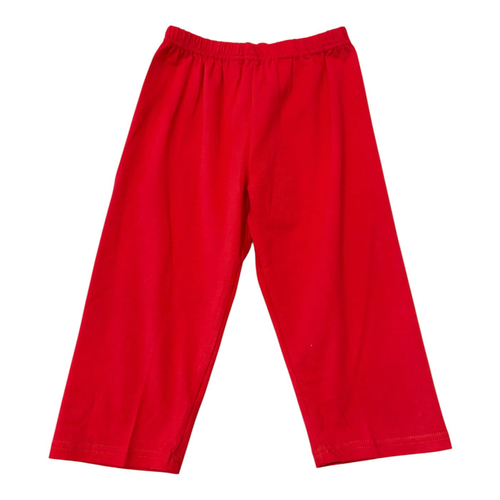 Bright red cotton pants with an elastic waistband, photographed flat against a white background.