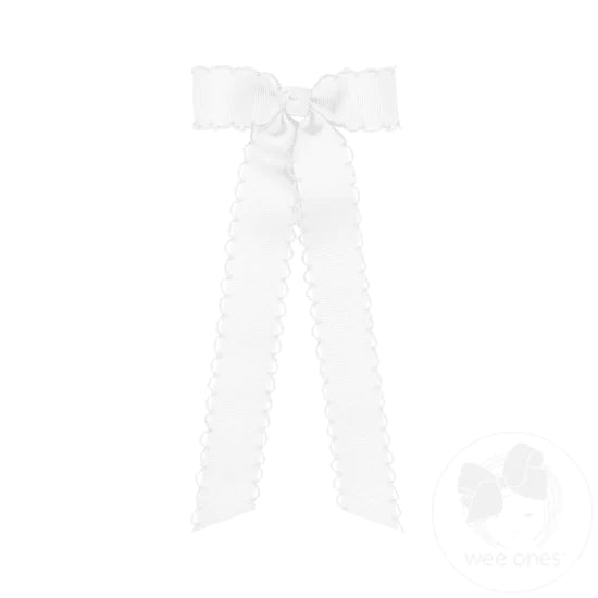 WEE ONES MONOTONE MOONSTITCH BOW WITH STREAMER TAILS WHT